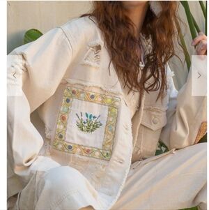 POL Oversize fit, patch work panel,distressed details, button down Jacket